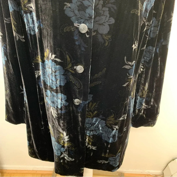 Kate Hill Velvet Coat 20W Black Blue Floral Pockets Boho Witchy Holiday Gothic - Picture 3 of 14
